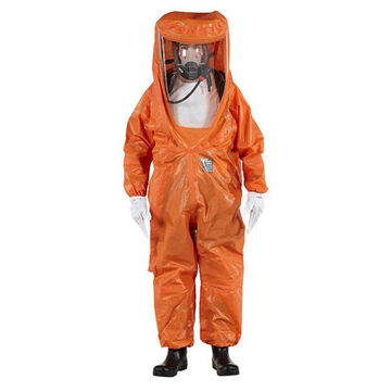 Encapsulated Chemical Coverall, Level-B, X-Large, Orange, Multi-Layer Non-Woven Barrier Laminate Fabric, Side Entry