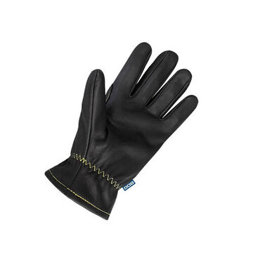 Driver Gloves, Goatskin Grain Leather Palm, Black, Kevlar Stitched