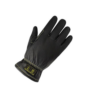 Driver Gloves, Goatskin Grain Leather Palm, Black, Kevlar Stitched