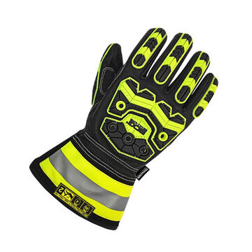 Driver Gloves, 3X-Large, Goatskin Grain Leather Palm, Black/High Visibility Yellow, Left and Right Hand, Kevlar Stitched