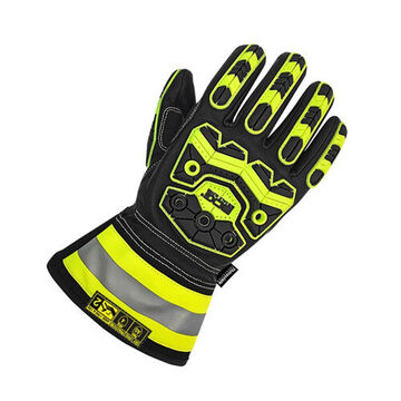Gants de conducteur, paume en cuir fleur de chèvre, noir/jaune haute visibilité coutures en Kevlar