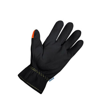 Driver Gloves, Goatskin Grain Leather Palm, Black, Orange, Kevlar Stitched