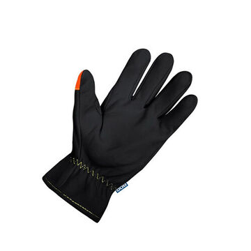 Driver Gloves, Large, Goatskin Grain Leather Palm, Black, Orange, Left and Right Hand, Kevlar Stitched