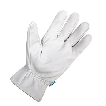 Driver Gloves, 2X-Large, Goatskin Grain Leather Palm, White, Left and Right Hand