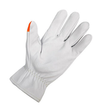 Driver Gloves, Goatskin Grain Leather Palm, White, Left And Right Hand