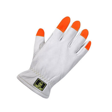 Gants de conducteur, paume en cuir fleur de chèvre, blanc, main gauche et main droite