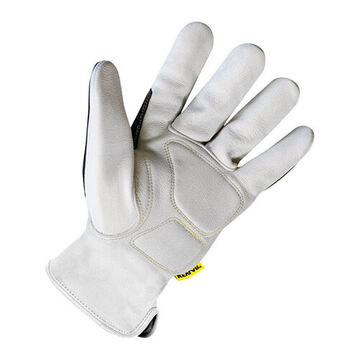 Winter Driver Gloves, Small, Goatskin Grain Leather Palm, High Visibility White/Yellow, Grain Goatskin Leather, Thermoplastic Polyurethane Padded Back Hand and Fingers