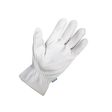 Gants de conducteur, paume en cuir fleur de chèvre, blanc, selle de pouce renforcée, dos de la main en TPR