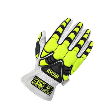 Driver Gloves, Goatskin Grain Leather Palm, Black/white/yellow, Reinforced Thumb Saddle, Tpr Back Hand