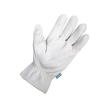 Driver Gloves, Goatskin Grain Leather Palm, Black/white/yellow, Reinforced Thumb Saddle, Tpr Back Hand