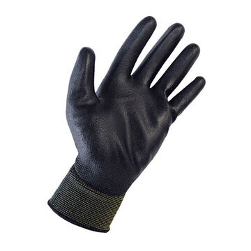 Dipped Coated Gloves, Polyurethane Palm, Black, Nylon
