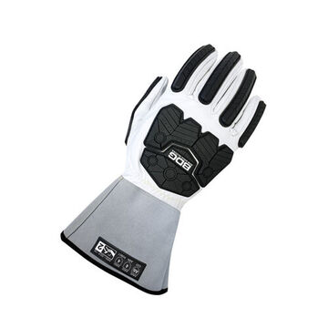 Gants Premium, paume en peau de chèvre pleine fleur, gris, coupés-cousus, dos de la main en peau de chèvre, manchette en cuir de vache