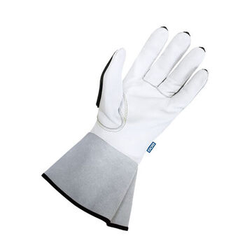 Premium Gloves, Small, Grain Goatskin Palm, Gray, Cut And Sewn, Goatskin Glove Back, Cowhide Cuff