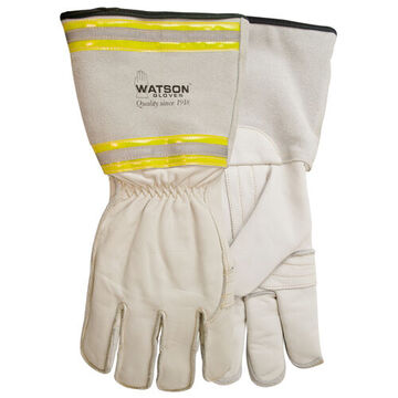 Circuit Breaker Gloves, Grain Cowhide Palm, White, Full Grain Cowhide Leather