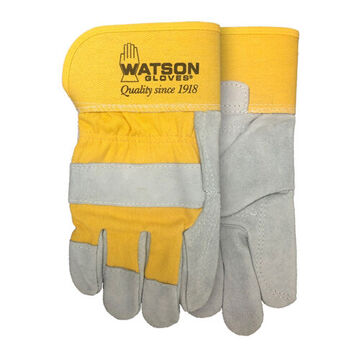 Double-Duty Gloves, One Size, Double Leather Palm Palm, Yellow, Split Cowhide Leather