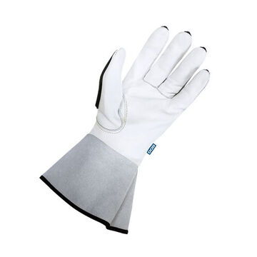 Gloves Premium, Grain Goatskin Palm, Gray, Cut And Sewn, Goatskin Back Hand, Cowhide Cuff