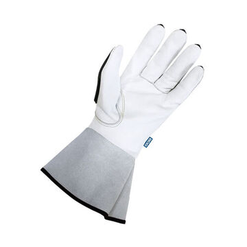 Gloves Premium, Grain Goatskin Palm, Gray, Cut And Sewn, Goatskin Back Hand, Cowhide Cuff