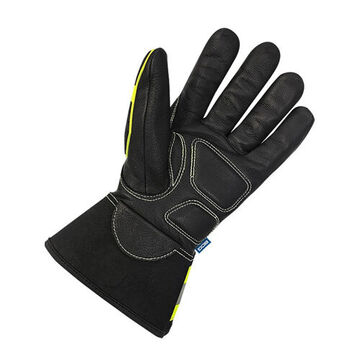 Gloves, X-Small, Foam Padded Palm, High Visibility Black/Green, Goatskin Grain Leather, TPR Guard