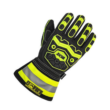 Gloves, Foam Padded Palm, High Visibility Black/green, Goatskin Grain Leather, Tpr Guard
