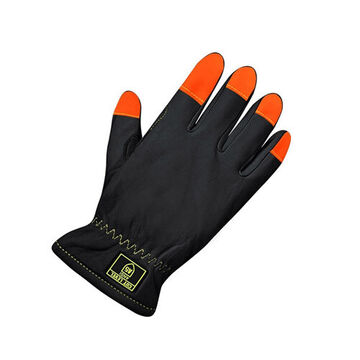 Cold Condition Gloves, Medium, Grain Goatskin Palm, Black/Orange, Left and Right Hand, Goatskin Grain Leather, TPR Guard