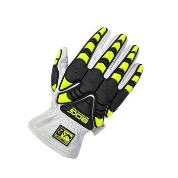 Winter Gloves, Grain Goatskin Palm, High Visibility Black/white/yellow, Tpr Back Hand