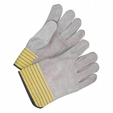 Gloves, Grain Cowhide Leather Palm, Gray, Left And Right Hand, Polyester Stitching