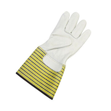 Gants pour conditions froides, paume en cuir de vache grainé, bleu/jaune, cuir de vache