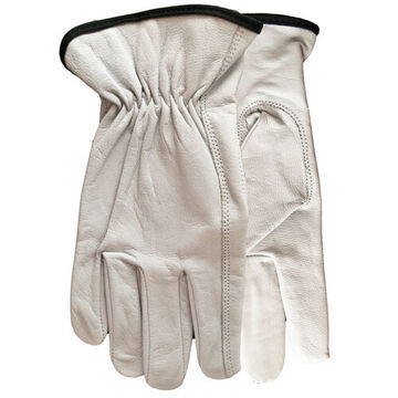 Gloves, L, Full Grain Goatskin Leather, Goatskin Palm, White, Keystone Thumb