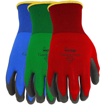 Gloves, Foam Pvc Palm, Assorted, Sapphire, Emerald, Ruby, Nylon/lycra