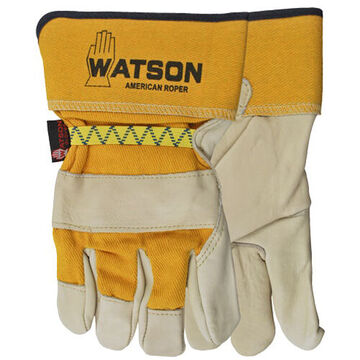 American Roper Gloves, X-Large, Cowhide Leather Palm, Yellow/Off white, Cowhide Leather