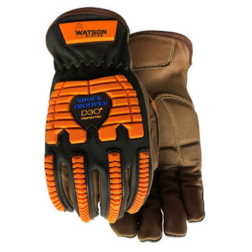 Shock Trooper Gloves, Goatskin Leather Palm, Brown, Inset Thumb, Goatskin Leather
