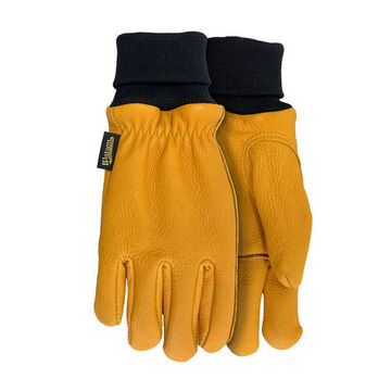 Gloves Full Finger, Winter, Cowhide Palm, Black/tan, Left And Right Hand, Elastic
