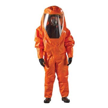 Gas Tight Hazmat Suit, Level-A, X-Large, Orange, Multi-Layer Non-Woven Barrier Laminate Fabric, Side Entry