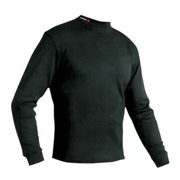 Flame-Resistant Long Sleeve Shirt, Unisex, 2X-Large, Black, Double Jersey Interlock Knit
