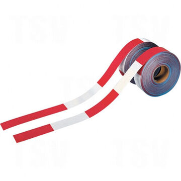 Conspicuity, Retroreflective Marking Tape, Red, White, DOT Mark, 4 in wd, 50 yd lg, 0.014 to 0.018 in Thk