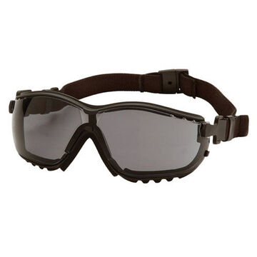 Safety Glasses, 143 mm wd, 81 mm lg, 2.1 mm thk, H2X Anti-Fog, Gray, Vented Frame, Black
