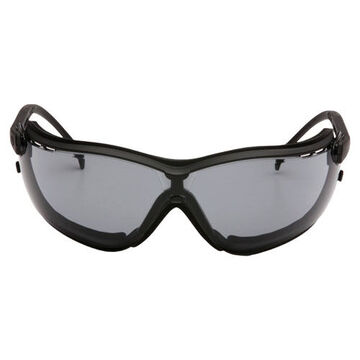 Safety Glasses, 143 mm wd, 81 mm lg, 2.1 mm thk, H2X Anti-Fog, Gray, Vented Frame, Black