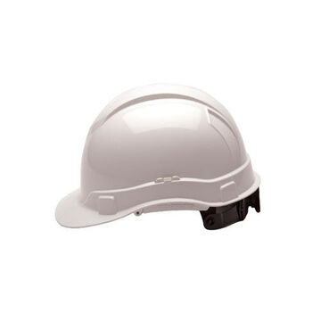 Cap Style Hard Hat, 6-1/2 to 8 in Hat, White, ABS, Ratchet 4-Point Suspension, Class C, E, G