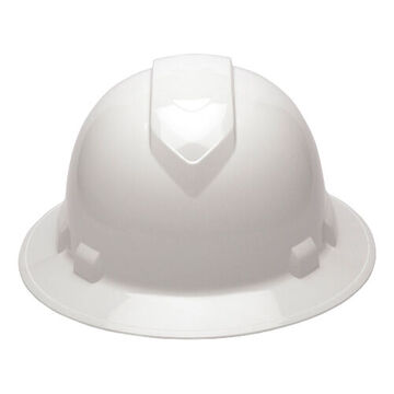 Full Brim Hard Hat, 6-1/2 to 8 in Hat, White, ABS, Ratchet 4-Point Suspension, Class C, E, G
