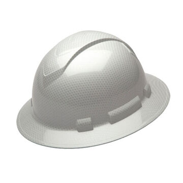 Full Brim Hard Hat, 6-1/2 to 8 in Hat, Shiny White Graphite, ABS, Ratchet 4-Point Suspension, Class C, E, G