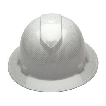 Full Brim Hard Hat, 6-1/2 to 8 in Hat, Shiny White Graphite, ABS, Ratchet 4-Point Suspension, Class C, E, G