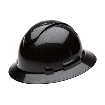 Full Brim Hard Hat, 6-1/2 To 8 In Hat, Shiny Black Graphite, Abs, Ratchet 4-point Suspension, Class C, E, G