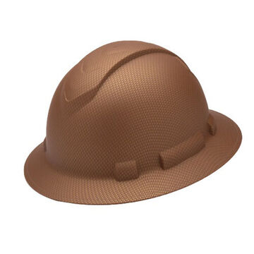 Full Brim Hard Hat, 6-1/2 to 8 in Hat, Matte Copper, ABS, Ratchet 4-Point Suspension, Class C, E, G