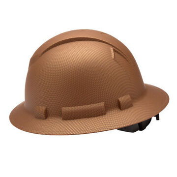 Full Brim Hard Hat, 6-1/2 to 8 in Hat, Matte Copper, ABS, Ratchet 4-Point Suspension, Class C, E, G