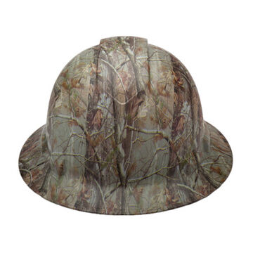 Full Brim Hard Hat, 6-1/2 to 8 in Hat, Matte Camo, ABS, Ratchet 4-Point Suspension, Class C, E, G