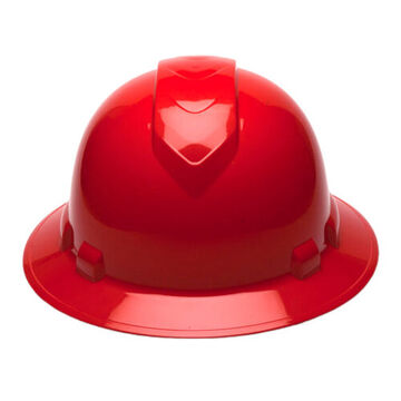 Full Brim Hard Hat, 6-1/2 to 8 in Hat, Red, ABS, Ratchet 4-Point Suspension, Class C, E, G