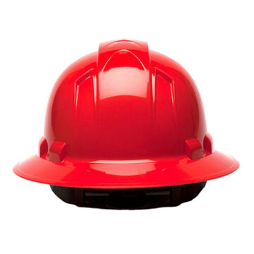 Full Brim Hard Hat, 6-1/2 to 8 in Hat, Red, ABS, Ratchet 4-Point Suspension, Class C, E, G