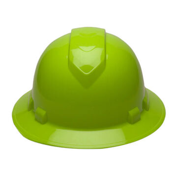 Full Brim Hard Hat, 6-1/2 to 8 in Hat, High Visibility Lime, ABS, Ratchet 4-Point Suspension, Class C, E, G
