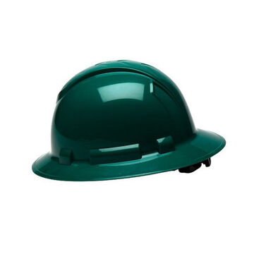 Full Brim Hard Hat, 6-1/2 to 8 in Hat, Green, ABS, Ratchet 4-Point Suspension, Class C, E, G