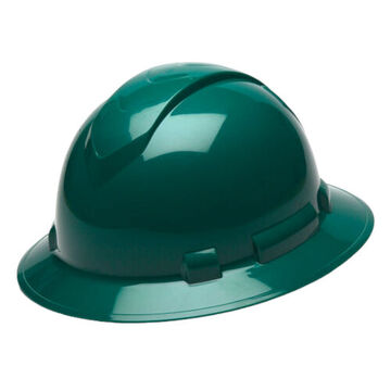 Full Brim Hard Hat, 6-1/2 to 8 in Hat, Green, ABS, Ratchet 4-Point Suspension, Class C, E, G